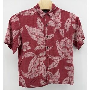 George Hawaiian Shirt Men's Size L Rayon Relaxed Fit Red Floral Tropical Aloha